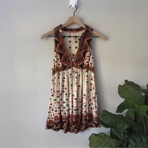 Free People Charlotte Tunic Top Tribal Print Boho Bohemian Collared Button Neck